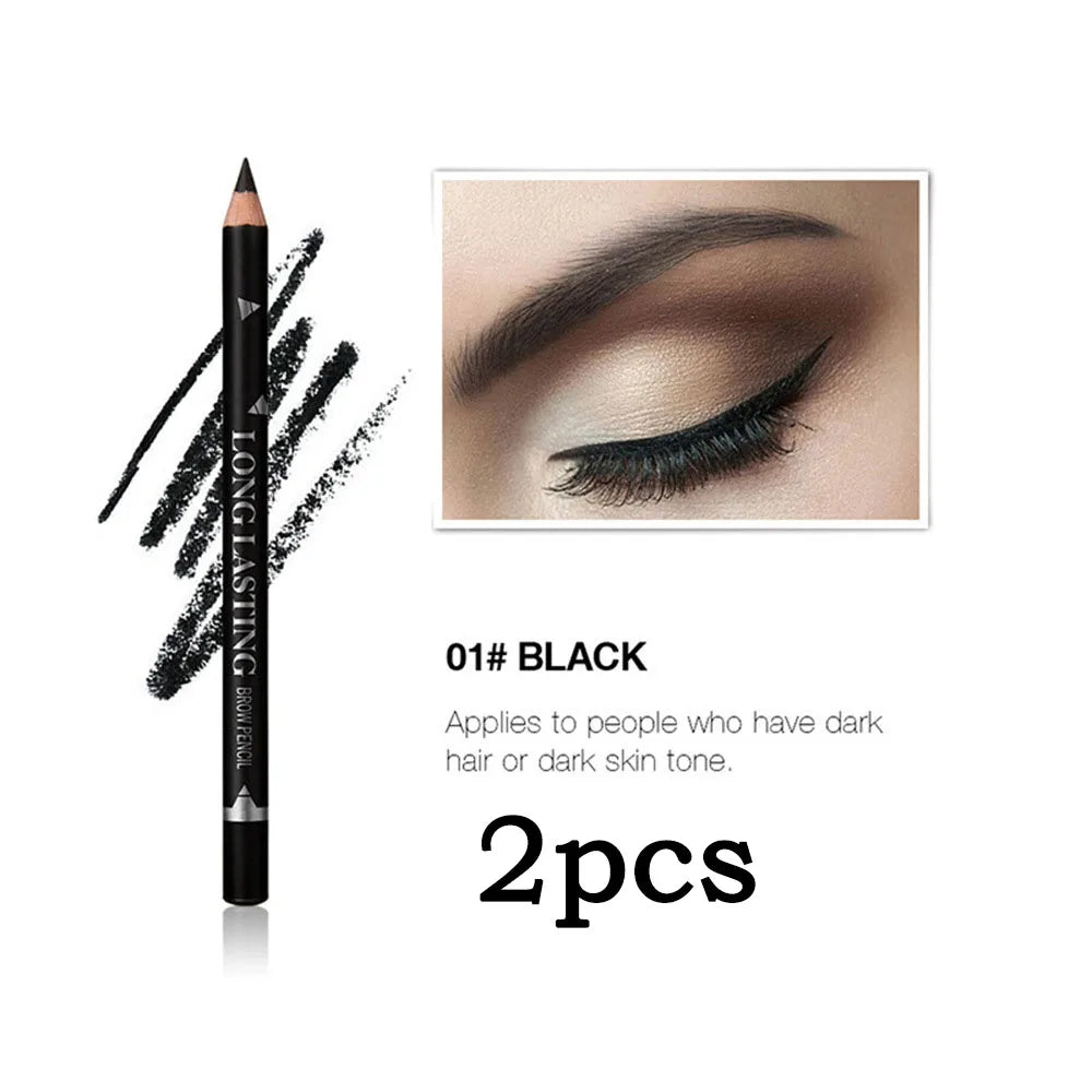 2pcs MENOW 3 colors Long Lasting Waterproof Eyebrow Pencils Double Use Wooden Pole Eyeliner Permanent Makeup Tattoo Accessories