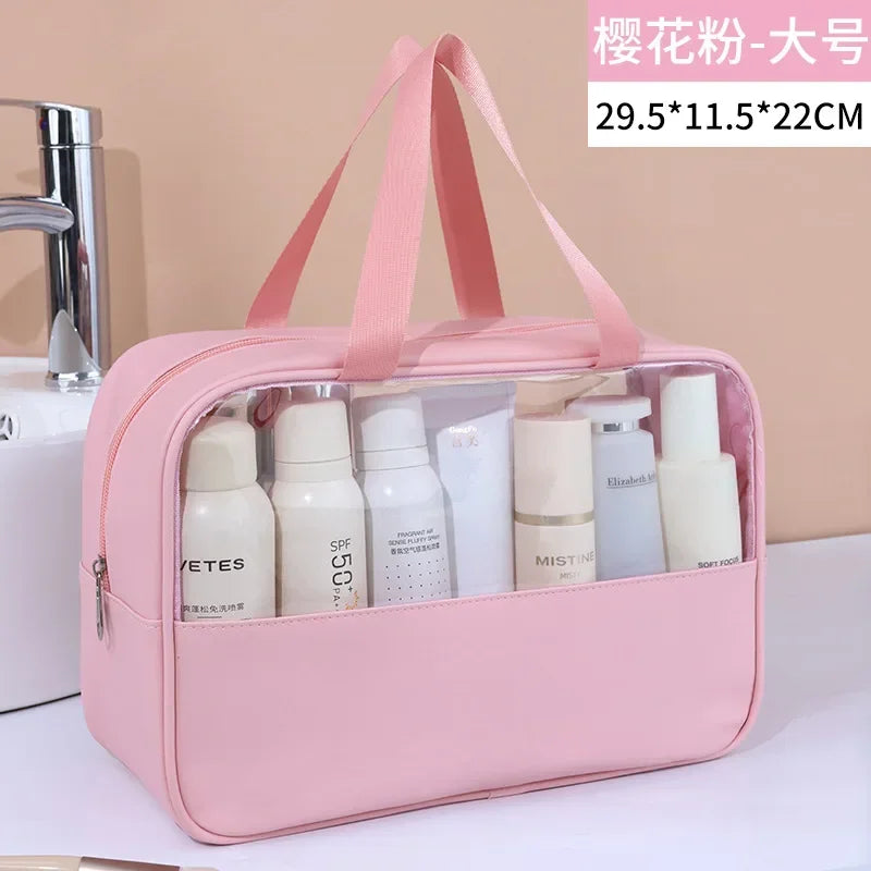 Women's Clear Makeup Bag Portable Travel Cosmetic Bag Large Capacity Bath Bag Multifunctional Waterproof Storage Compartment