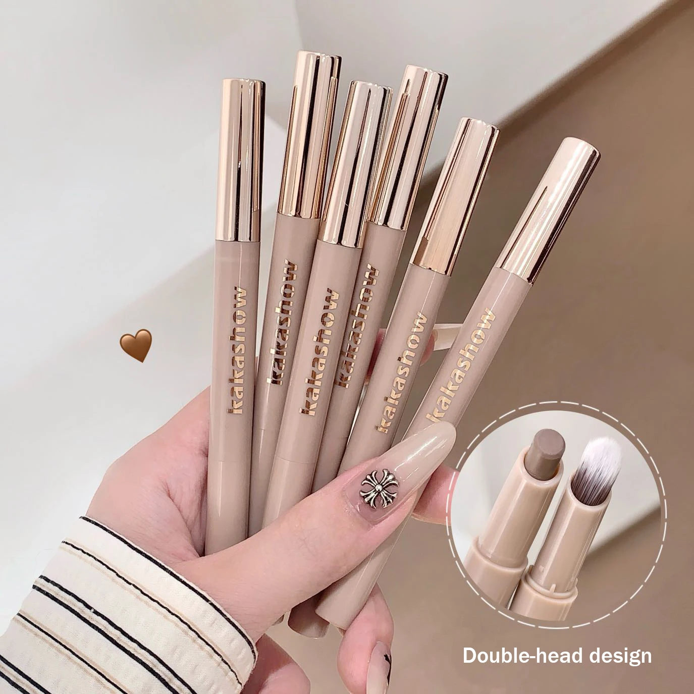 Kakashow Nose Shadow Contour Pen with Sumdge Brush Smooth Cream Texture Natural 3D Facial Contour Stick