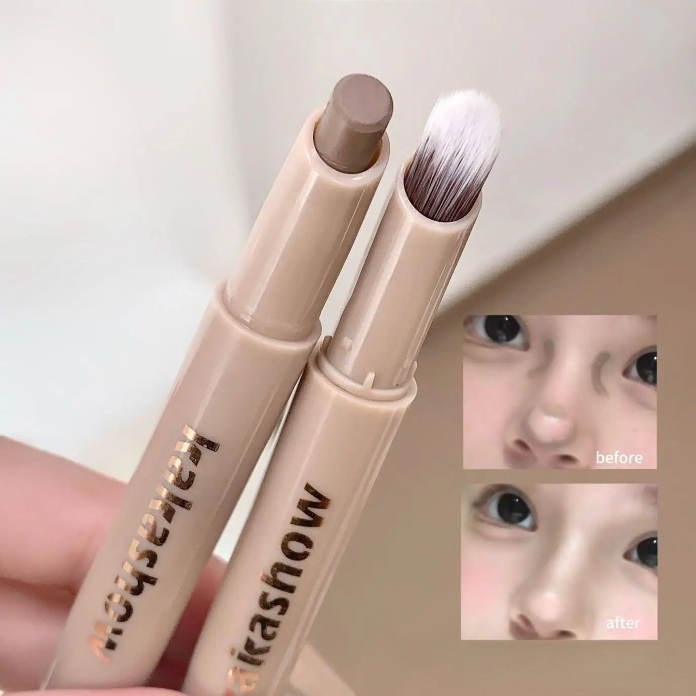 Kakashow Nose Shadow Contour Pen with Sumdge Brush Smooth Cream Texture Natural 3D Facial Contour Stick