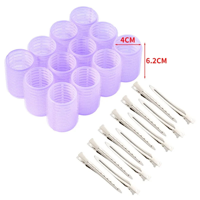 Hair Rollers Set Self Grip Hook Hair Curlers 12pcs Heatless Roller 6/12 Clips Salon Dressing Curlers Sticky Hair Styling Tools