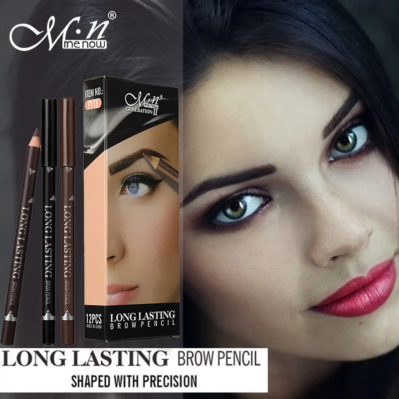 2pcs MENOW 3 colors Long Lasting Waterproof  Eyebrow Pencils Double Use Wooden Pole Eyeliner Permanent Makeup Tattoo Accessories