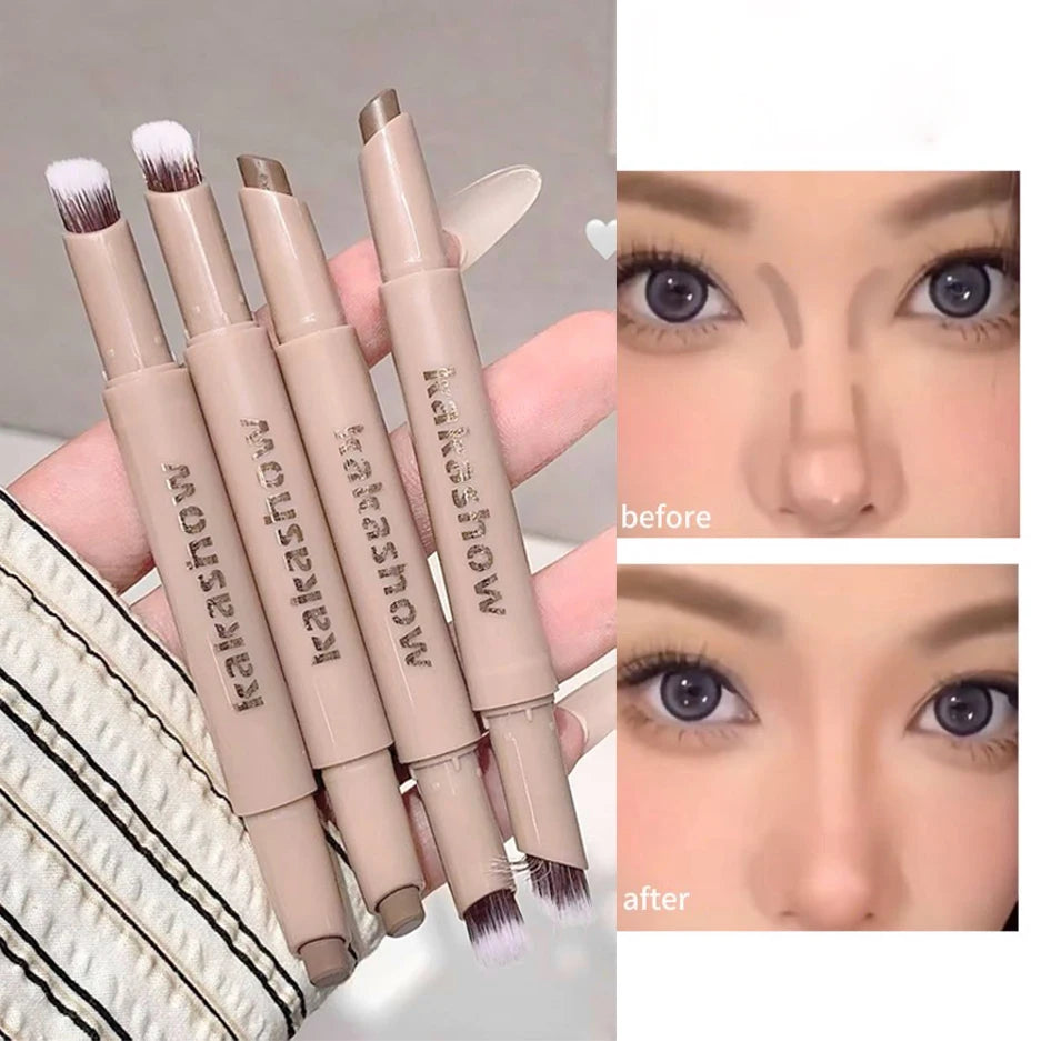 Kakashow Nose Shadow Contour Pen with Sumdge Brush Smooth Cream Texture Natural 3D Facial Contour Stick