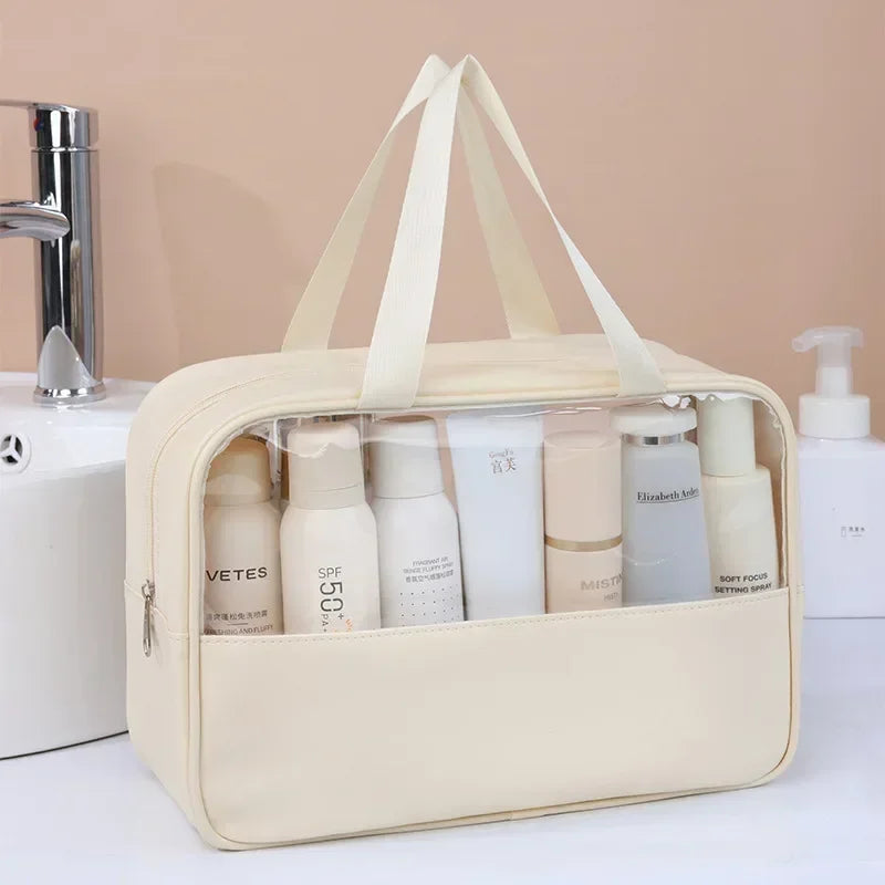 Women's Clear Makeup Bag Portable Travel Cosmetic Bag Large Capacity Bath Bag Multifunctional Waterproof Storage Compartment