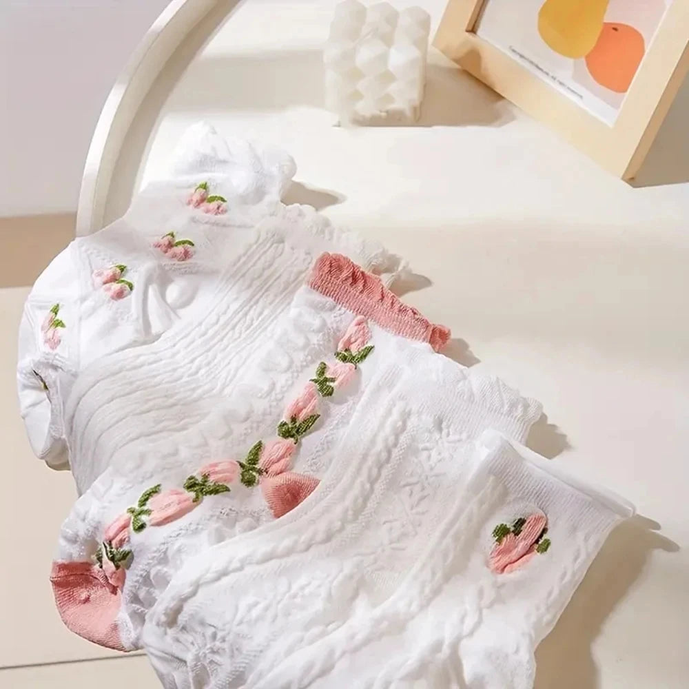 5/10 Pairs Cute Lace Mid Tube Socks Women's Lolitajk Ruffled Harajuku Style Autumn Winter Soft Versatile Fashionable Girl Socks