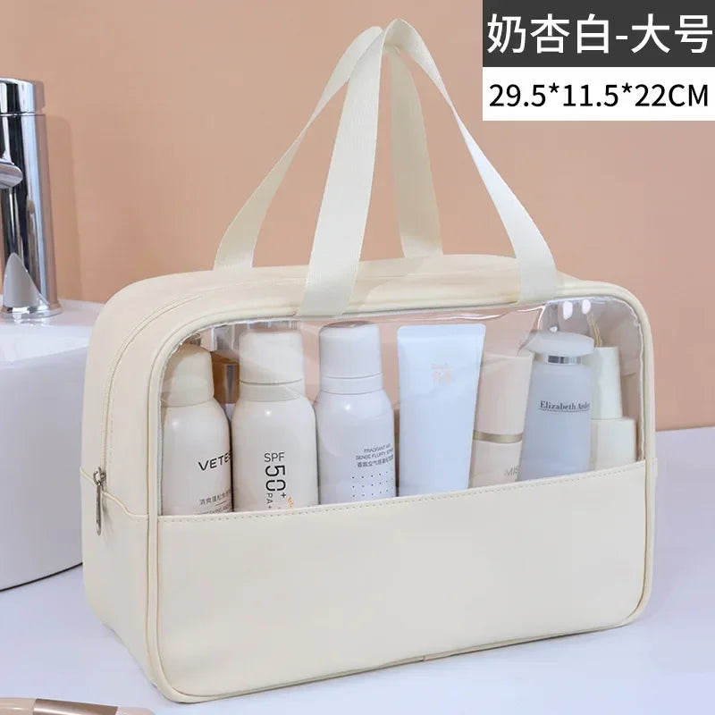 Women's Clear Makeup Bag Portable Travel Cosmetic Bag Large Capacity Bath Bag Multifunctional Waterproof Storage Compartment