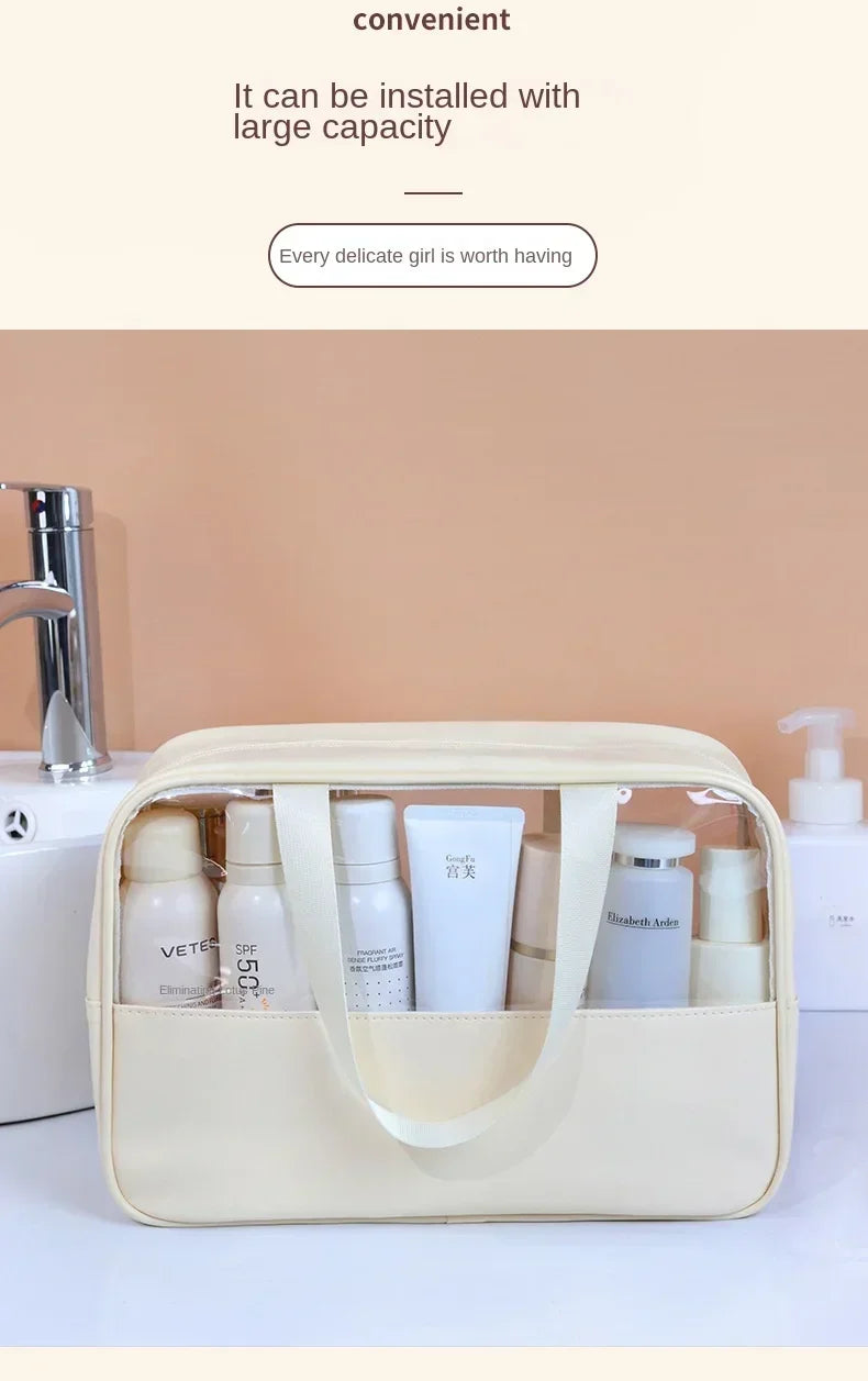 Women's Clear Makeup Bag Portable Travel Cosmetic Bag Large Capacity Bath Bag Multifunctional Waterproof Storage Compartment