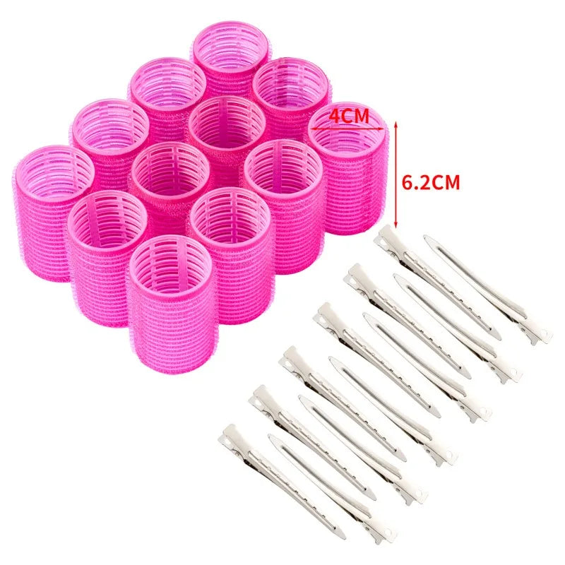 Hair Rollers Set Self Grip Hook Hair Curlers 12pcs Heatless Roller 6/12 Clips Salon Dressing Curlers Sticky Hair Styling Tools