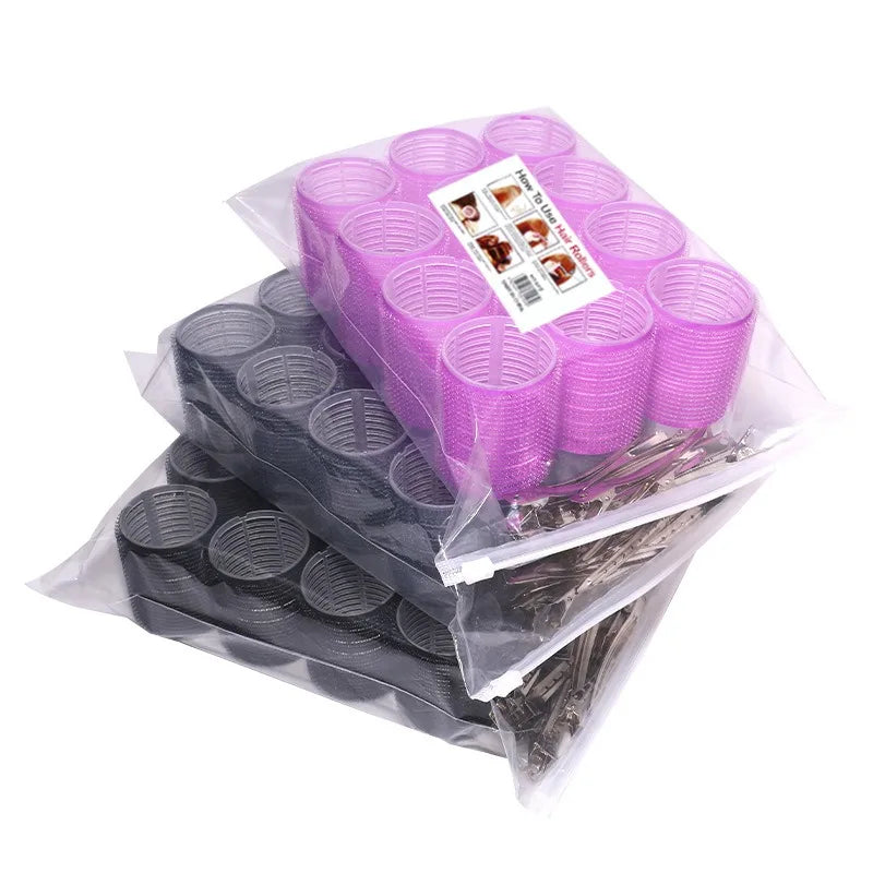 Hair Rollers Set Self Grip Hook Hair Curlers 12pcs Heatless Roller 6/12 Clips Salon Dressing Curlers Sticky Hair Styling Tools