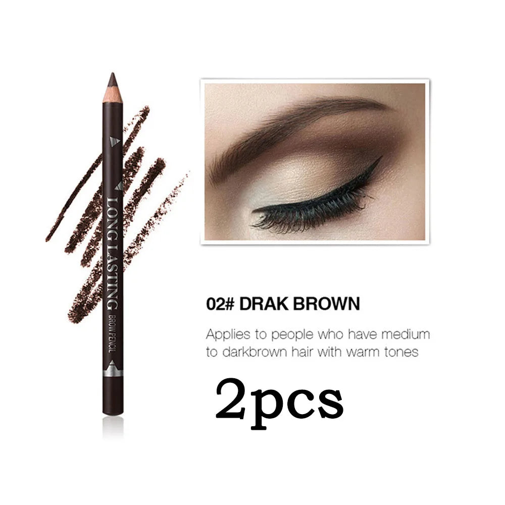 2pcs MENOW 3 colors Long Lasting Waterproof  Eyebrow Pencils Double Use Wooden Pole Eyeliner Permanent Makeup Tattoo Accessories