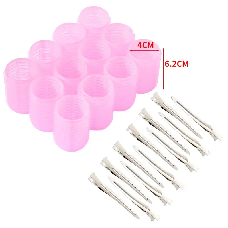 Hair Rollers Set Self Grip Hook Hair Curlers 12pcs Heatless Roller 6/12 Clips Salon Dressing Curlers Sticky Hair Styling Tools