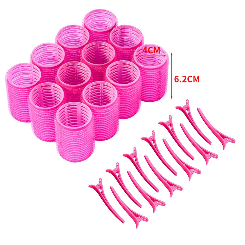 Hair Rollers Set Self Grip Hook Hair Curlers 12pcs Heatless Roller 6/12 Clips Salon Dressing Curlers Sticky Hair Styling Tools