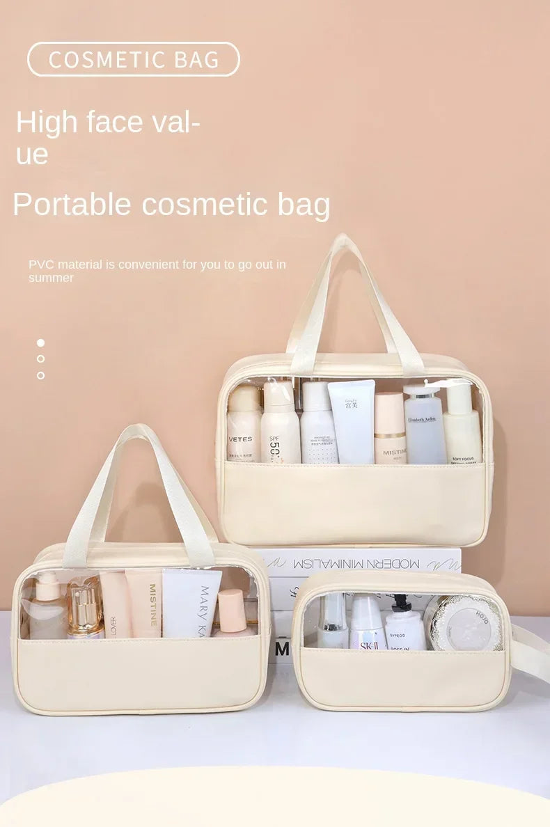 Women's Clear Makeup Bag Portable Travel Cosmetic Bag Large Capacity Bath Bag Multifunctional Waterproof Storage Compartment